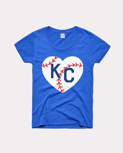 Women's Royal Blue Baseball KC Heart Vintage T-Shirt