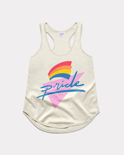 Women's 80's Pride Script White Racerback Tank