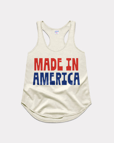 Women's White Made in America Vintage Racerback Tank Top