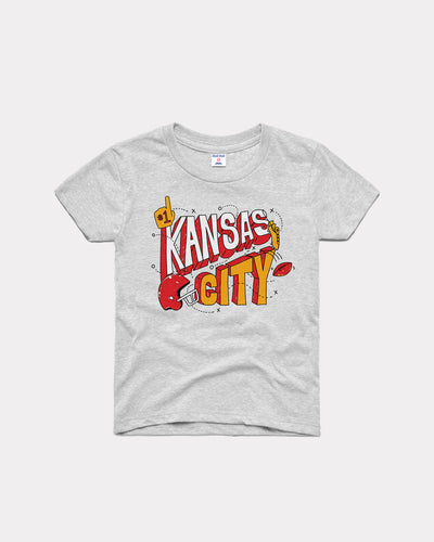 Kids Ash Grey KC Football Vintage Youth T-Shirt