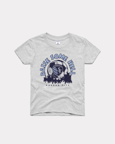 Kids Ash Grey Sporting Kansas City Raise Some Hell Vintage Youth T-Shirt