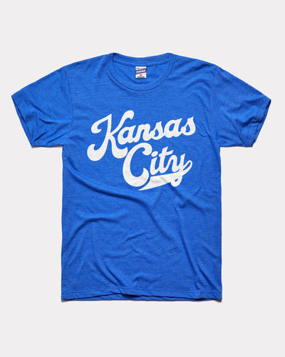 Royal Blue Kansas City Baseball Script Vintage T-Shirt