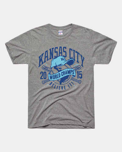 Grey Kansas City Baseball World Champs 2015 Vintage T-Shirt