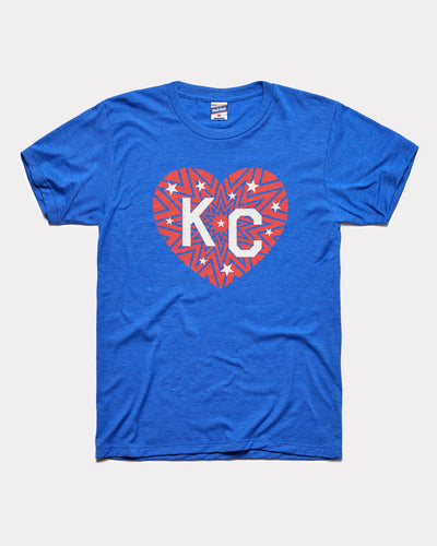 Royal Blue KC Heart Fireworks Stars Vintage T-Shirt