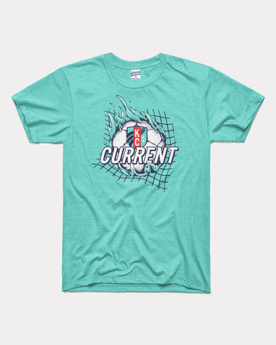 Teal Kansas City Current Soccer Flames Vintage T-Shirt