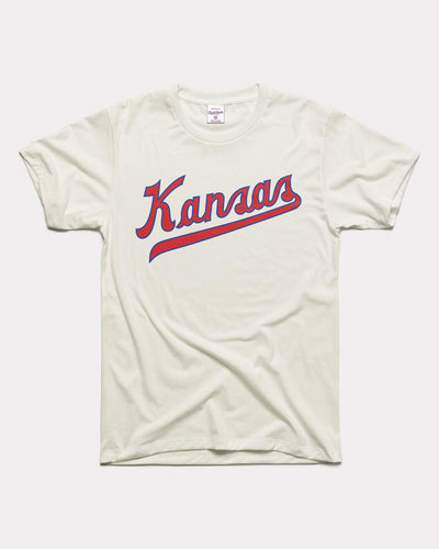 White Kansas Jayhawks Script Vintage T-Shirt