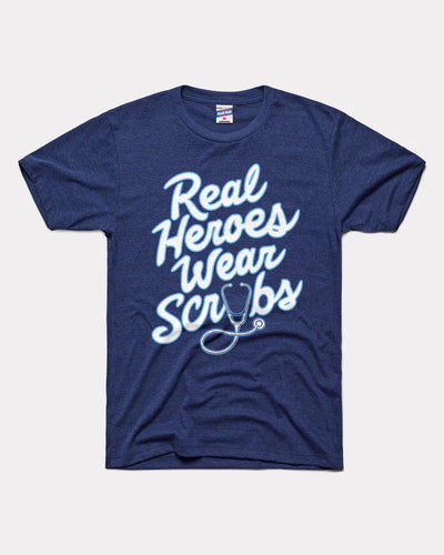 Navy Real Heroes Wear Scrubs Vintage T-Shirt