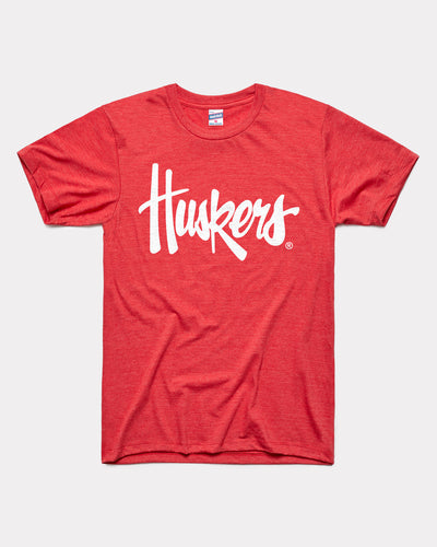 Red Nebraska Huskers Script Vintage T-Shirt