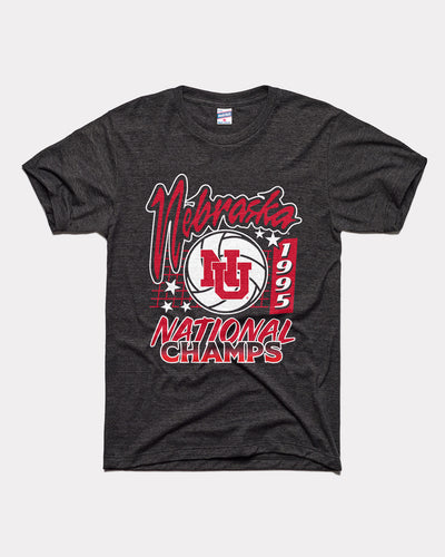 Black Nebraska Cornhuskers 1995 Volleyball National Champions Vintage T-Shirt