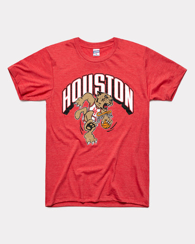 Red Houston Cougars Dunking Basketball  Vintage T-Shirt