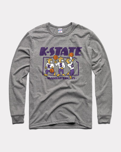 Grey Kansas State Wildcats Basketball Vintage Long Sleeve T-Shirt