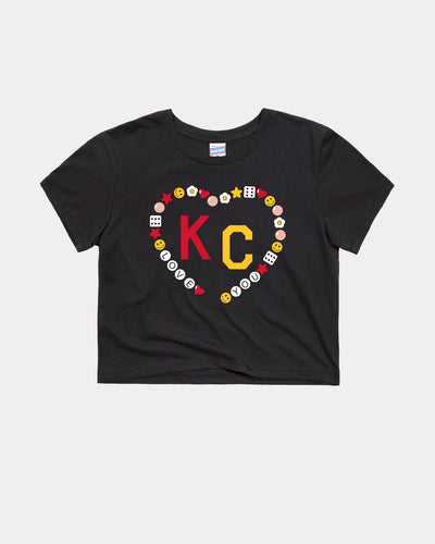 Women's KC Friendship Bracelet Heart Black Crop Top