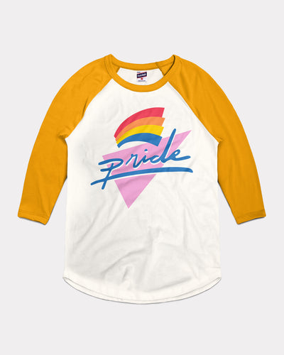 White & Gold 80's Pride Script Unisex Raglan T-Shirt
