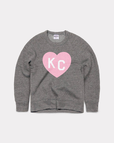Kids Grey & Pink KC Heart Vintage Youth Crewneck Sweatshirt