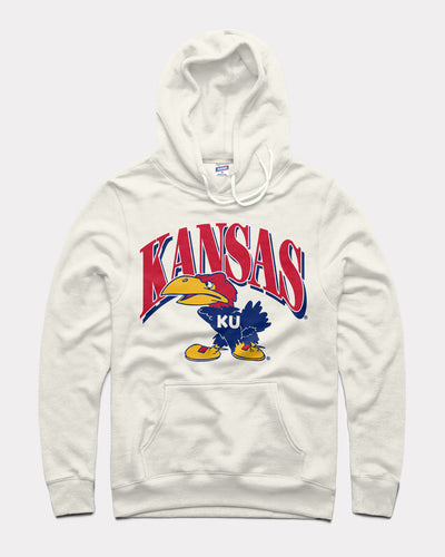 White Kansas Jayhawks Warhawk Logo Vintage Hoodie Sweatshirt