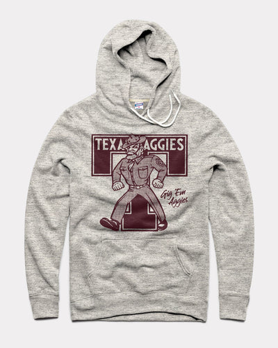 Athletic Grey Texas A&M Aggies Monogram T Vintage Hoodie Sweatshirt