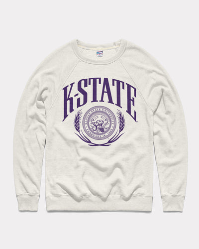 White Kansas State University Wildcats Laurel Seal Vintage Crewneck Sweatshirt