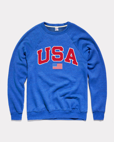 Royal Blue USA Arch Flag Vintage Crewneck Sweatshirt