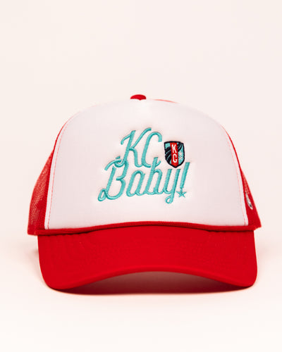 KC Baby! White & Red Trucker Hat Front