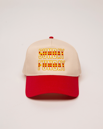 Sunday Funday Tan & Red Two Tone Hat Front