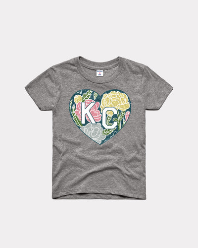 Kids Floral KC Heart Vintage Grey T-Shirt