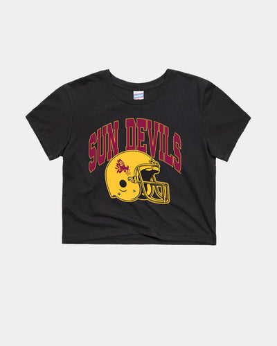 Black Women's ASU Sun Devils Arch Helmet Crop Top