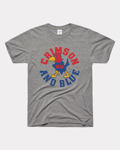 Grey Kansas Jayhawks KU Crimson and Blue Vintage T-Shirt