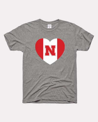 Grey University Of Nebraska Cornhuskers Heart Vintage T-Shirt