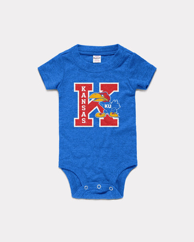 Royal Blue Kansas Jayhawks Block K Warhawk Vintage Onesie