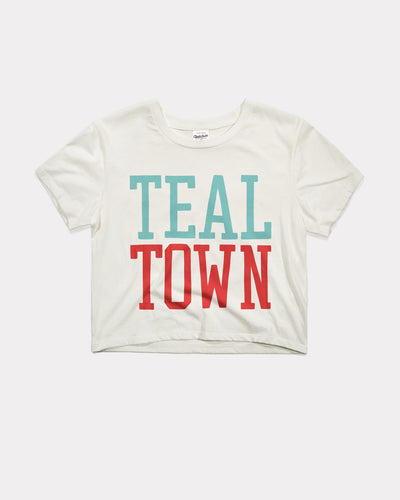 Women's Teal Town KC Current Vintage White Crop Top T-Shirt