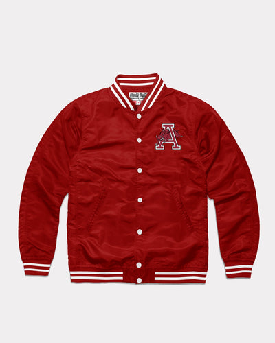 Cardinal Arkansas Script Monogram Vintage Varsity Jacket Front