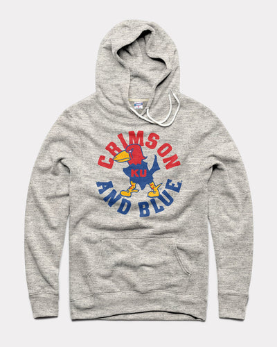 Athletic Grey Kansas Jayhawks KU Crimson and Blue Vintage Hoodie Sweatshirt