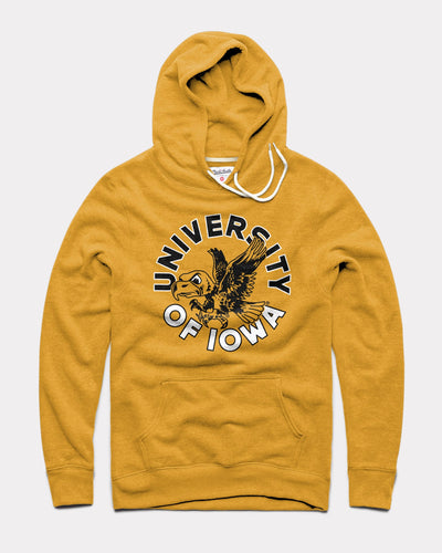 Gold Iowa Hawkeyes Flying Herky Circle Vintage Hoodie